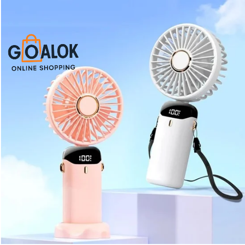 Handheld Mini Fan Foldable Portable Neck Hanging Fans 5 Speed USB Rechargeable Fan with Phone Stand and Display