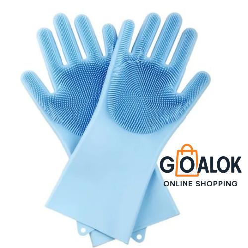 High Quality Multicolor Silicone Kitchen Hand Gloves for Dish Washing - 1 Pair